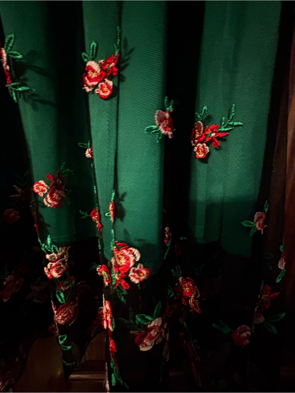 LuLaRoe Dark Green Skirt with Red & Pink Floral Embroidery